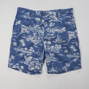 Polo Ralph Lauren Shorts Mens 35 Blue Tropical Marlin Linen Cotton Classic Fit